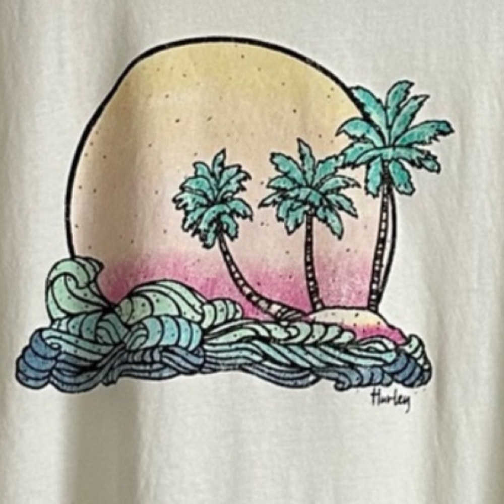 Hurley Cream Tropical Graphic Oversized Short Sleeve Tee Size Various - Picture 2 of 7